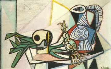 skull Painting - Leeks skull and pitcher 4 1945 Pablo Picasso